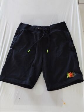 Psycho Bunny Shorts Men Small (30) Black Fleece Zip Pockets Drawstring Anglo